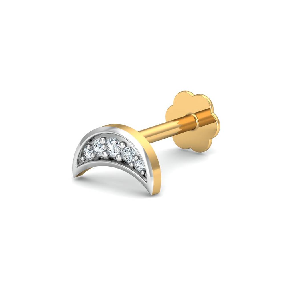 KuberBox 18K Yellow Gold Crescent Studded Nose Stud