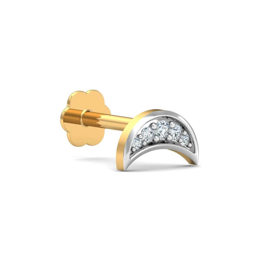 KuberBox 18K Yellow Gold Crescent Studded Nose Stud