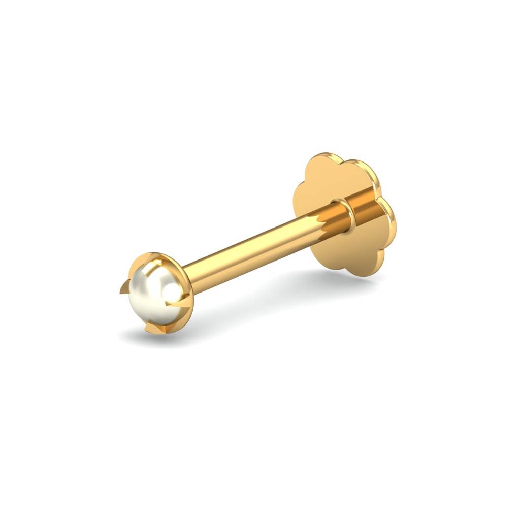 KuberBox 18K Yellow Gold Ashen 2 mm Round Pearl Nose Stud