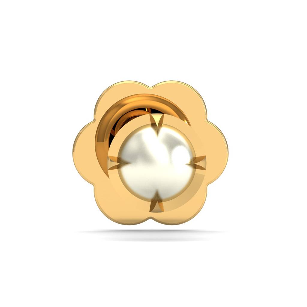 KuberBox 18K Yellow Gold Ashen 2 mm Round Pearl Nose Stud