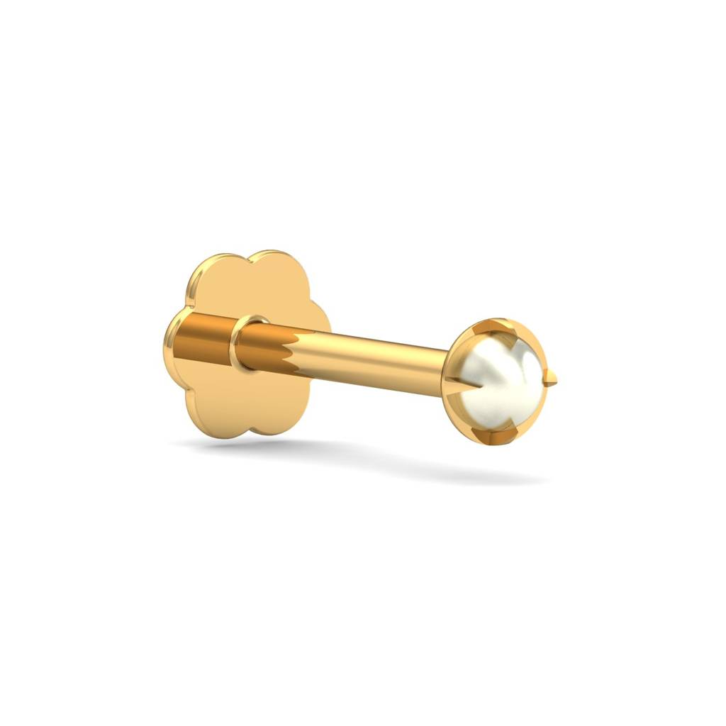 KuberBox 18K Yellow Gold Ashen 2 mm Round Pearl Nose Stud