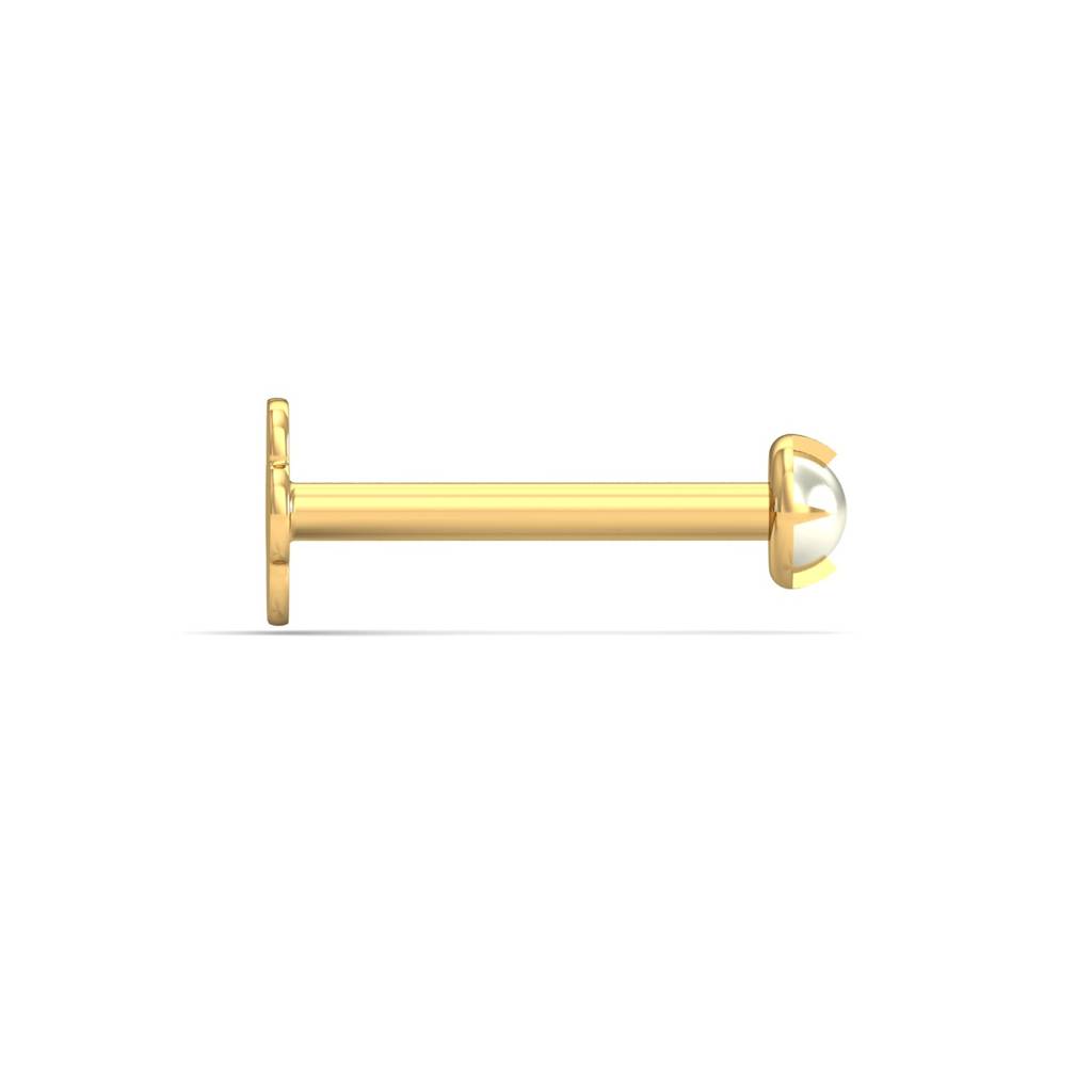 KuberBox 18K Yellow Gold Ashen 2 mm Round Pearl Nose Stud