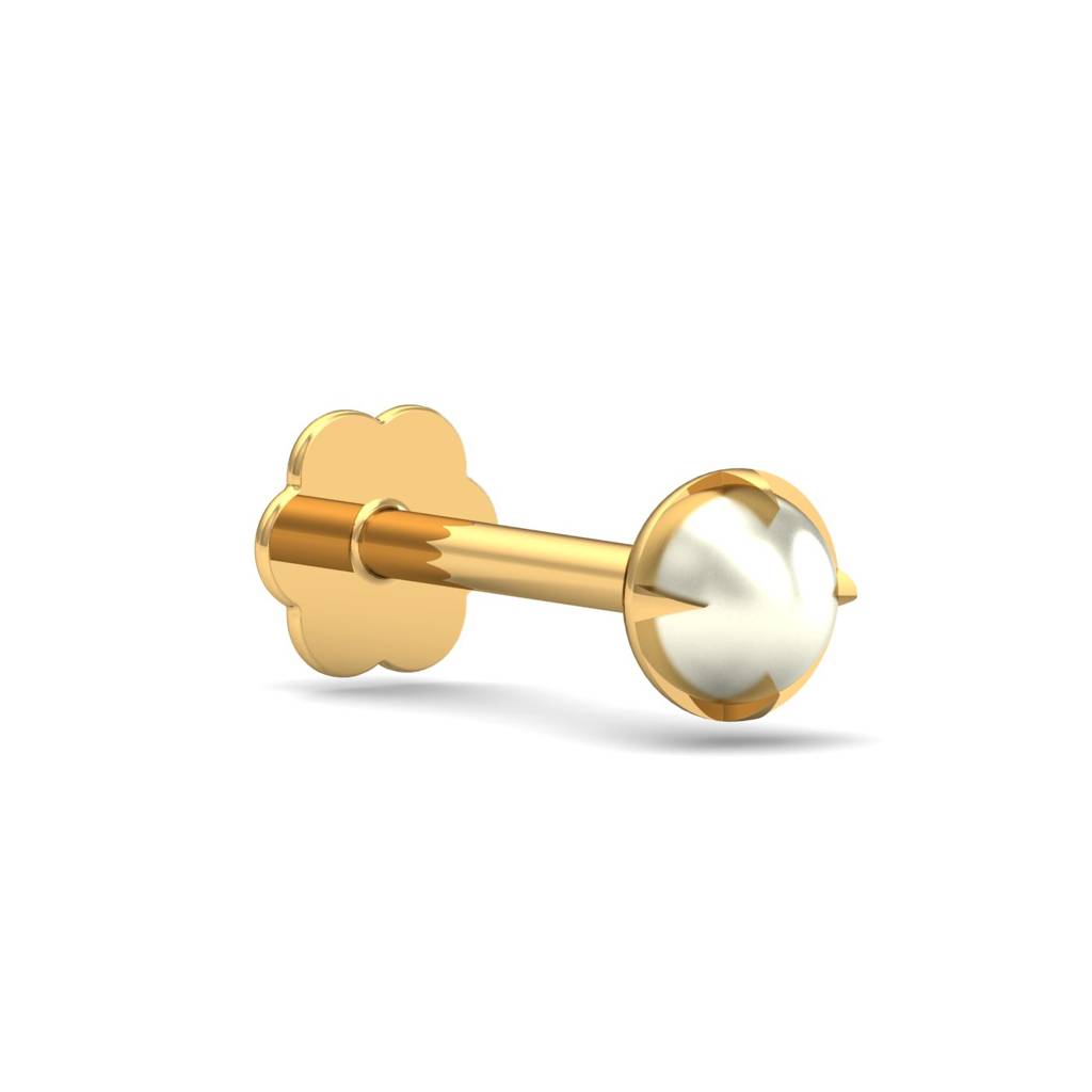 KuberBox 18K Yellow Gold Ashen 3 mm Round Pearl Nose Stud