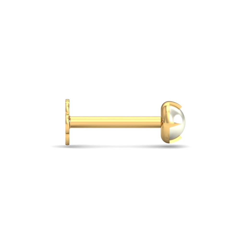 KuberBox 18K Yellow Gold Ashen 3 mm Round Pearl Nose Stud