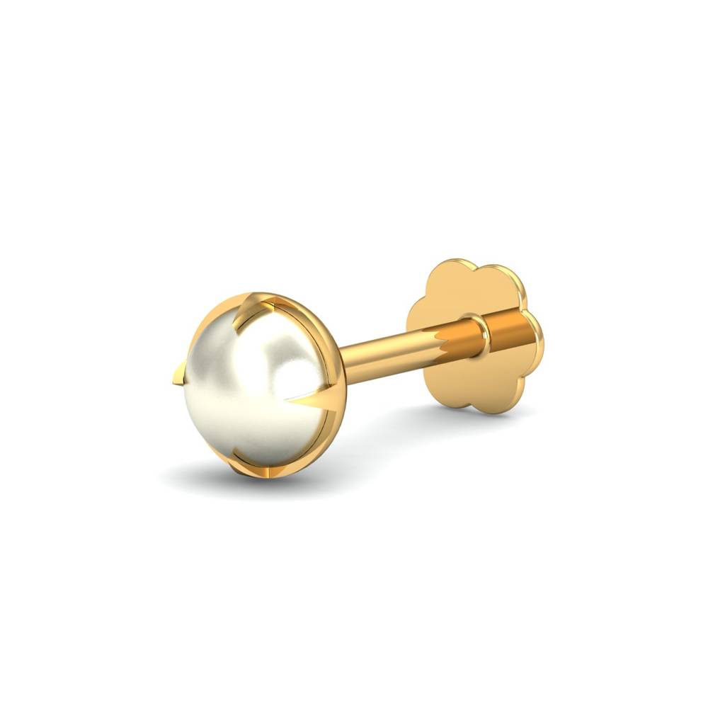 KuberBox 18K Yellow Gold Ashen 4 mm Round Pearl Nose Stud