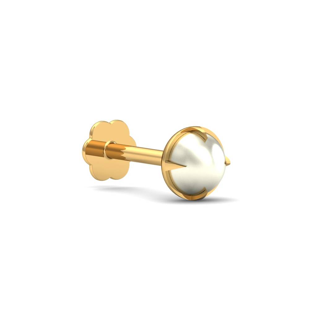 KuberBox 18K Yellow Gold Ashen 4 mm Round Pearl Nose Stud