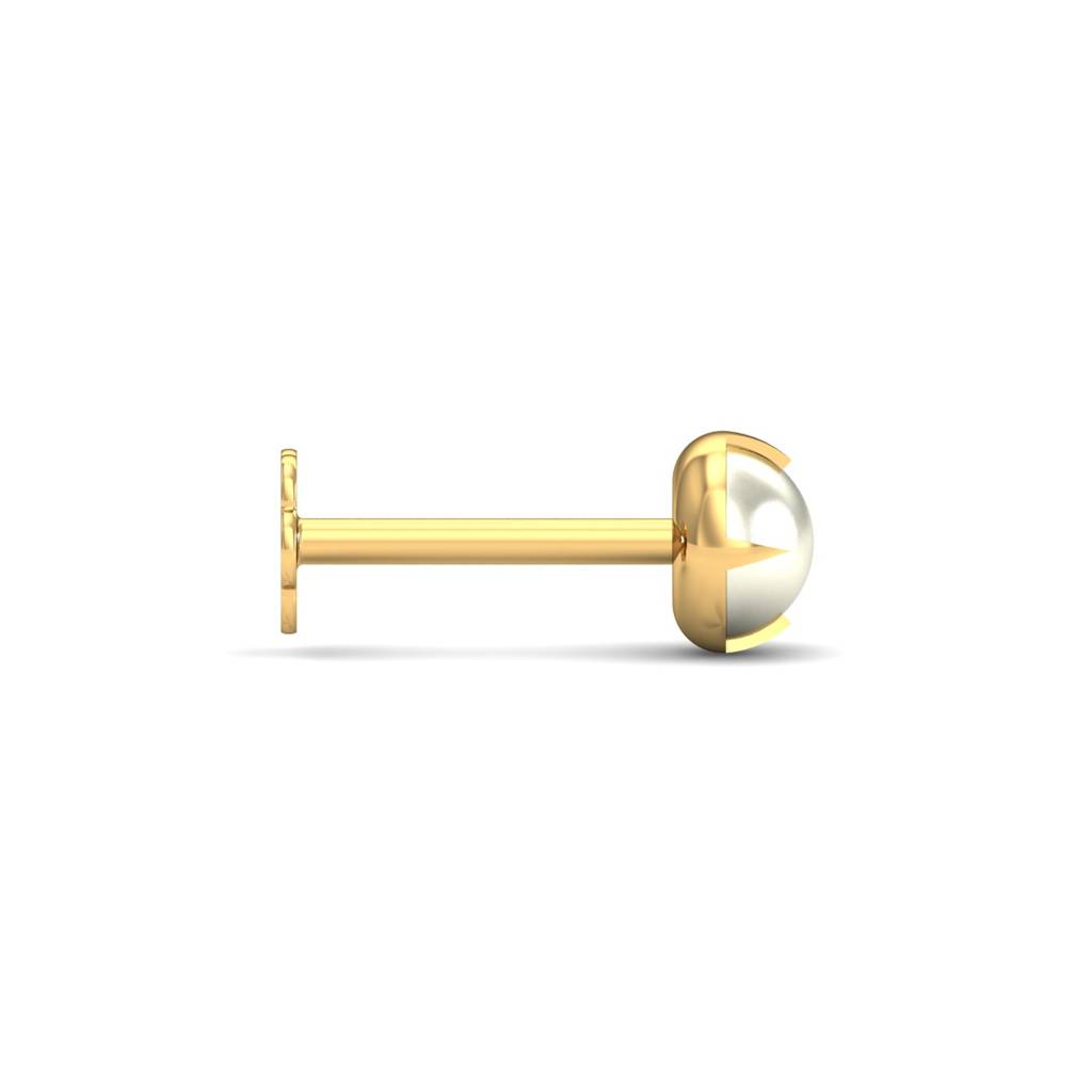 KuberBox 18K Yellow Gold Ashen 4 mm Round Pearl Nose Stud