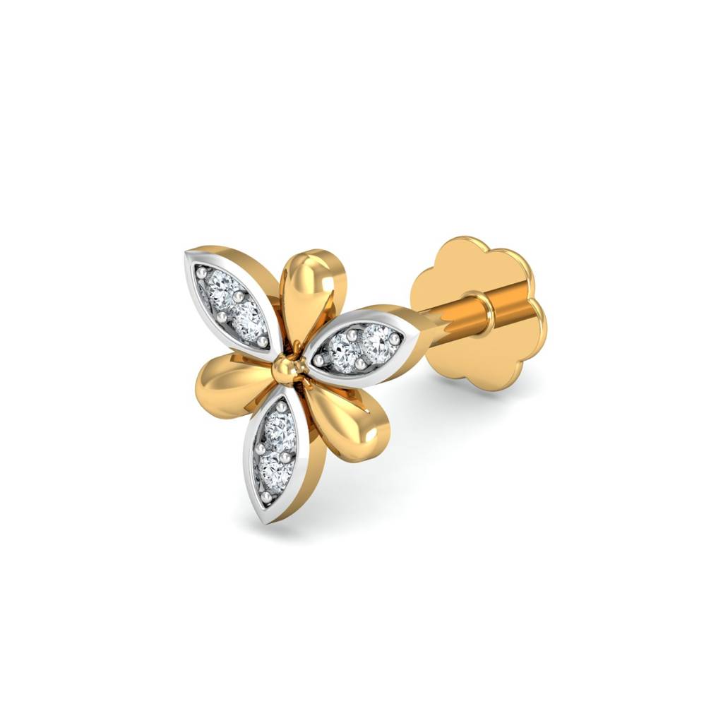 KuberBox 18K Yellow Gold Sepals Diamond Nose Stud