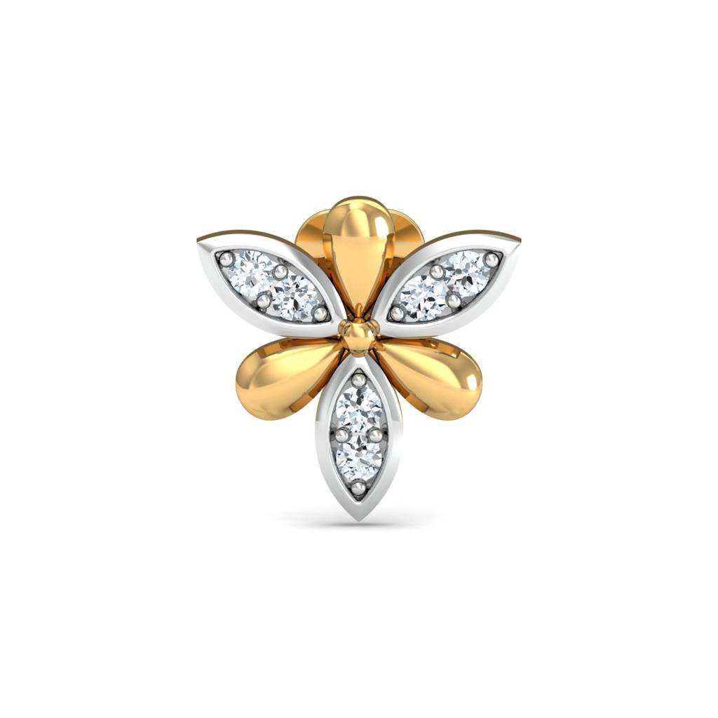 KuberBox 18K Yellow Gold Sepals Diamond Nose Stud