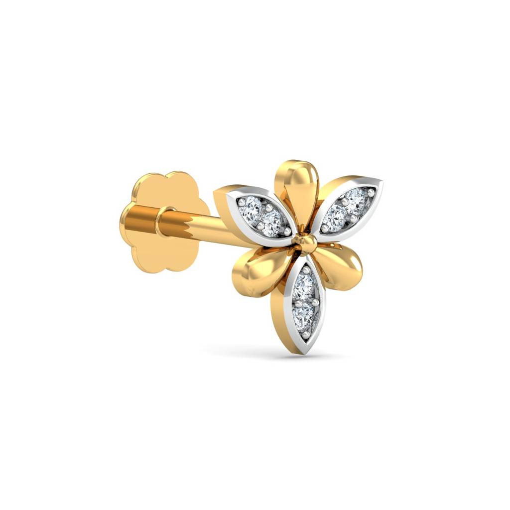 KuberBox 18K Yellow Gold Sepals Diamond Nose Stud