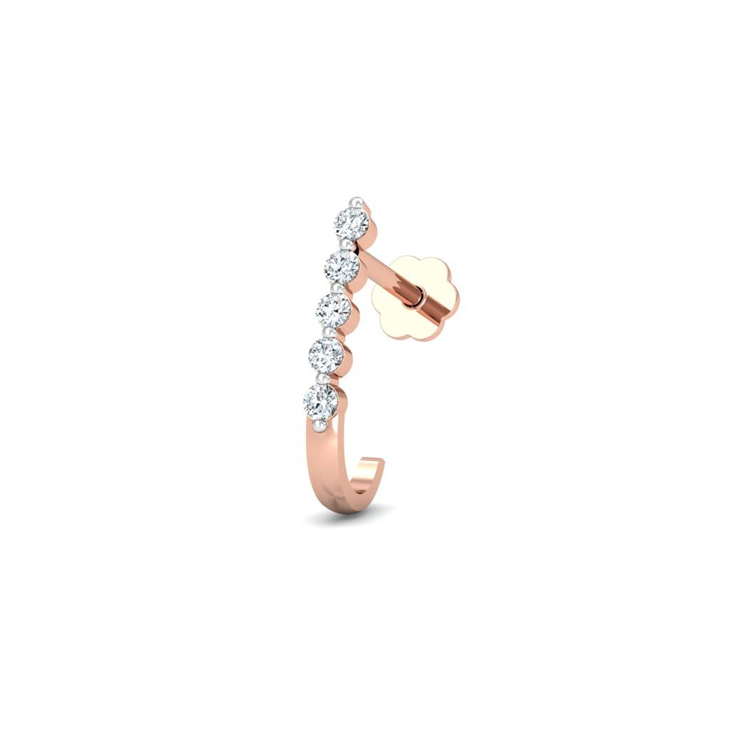 KuberBox 18K Rose Gold Aalamb J-shaped Nose Stud