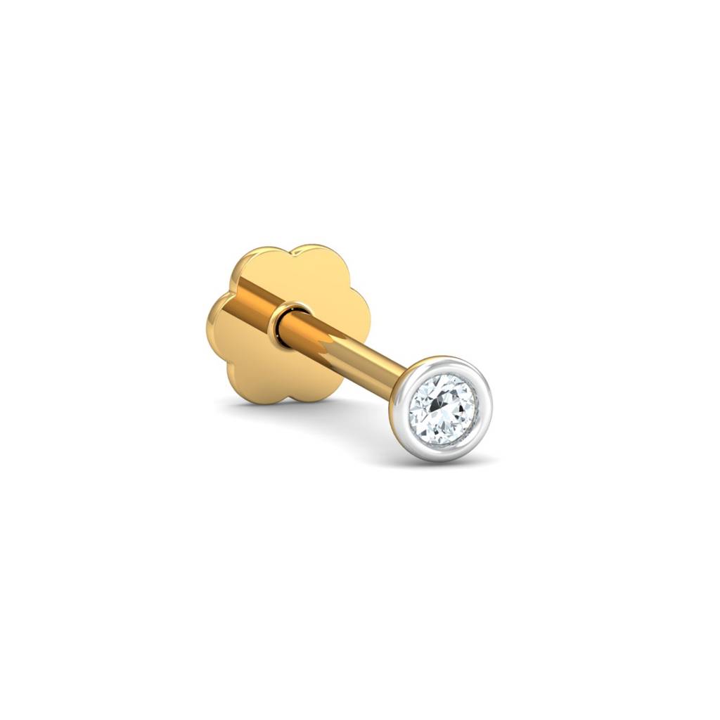 KuberBox 18K Yellow Gold Bezel 2 Cent Nose Stud