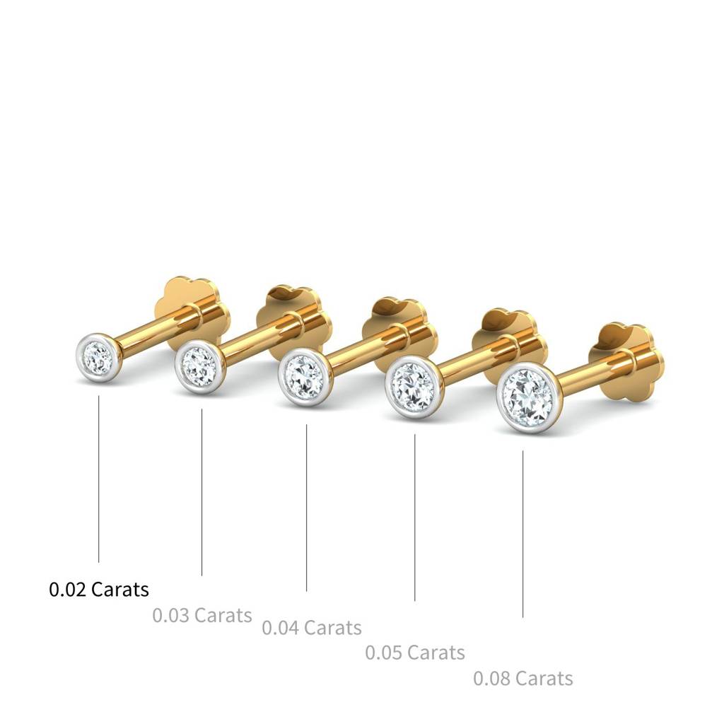 KuberBox 18K Yellow Gold Bezel 2 Cent Nose Stud