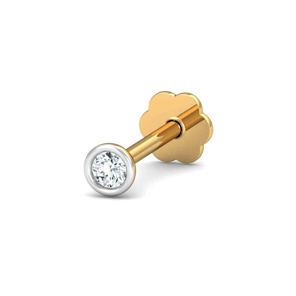 KuberBox 18K Yellow Gold Bezel 3 Cent Nose Stud