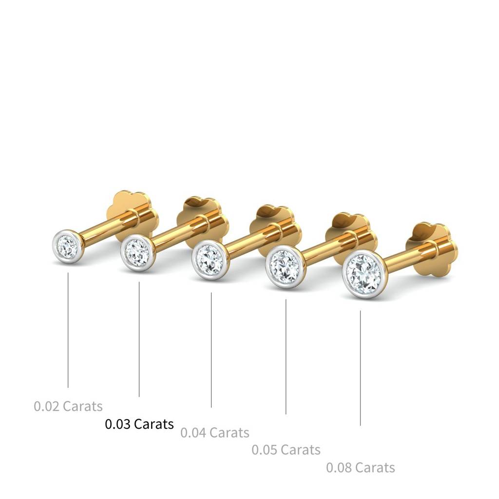 KuberBox 18K Yellow Gold Bezel 3 Cent Nose Stud
