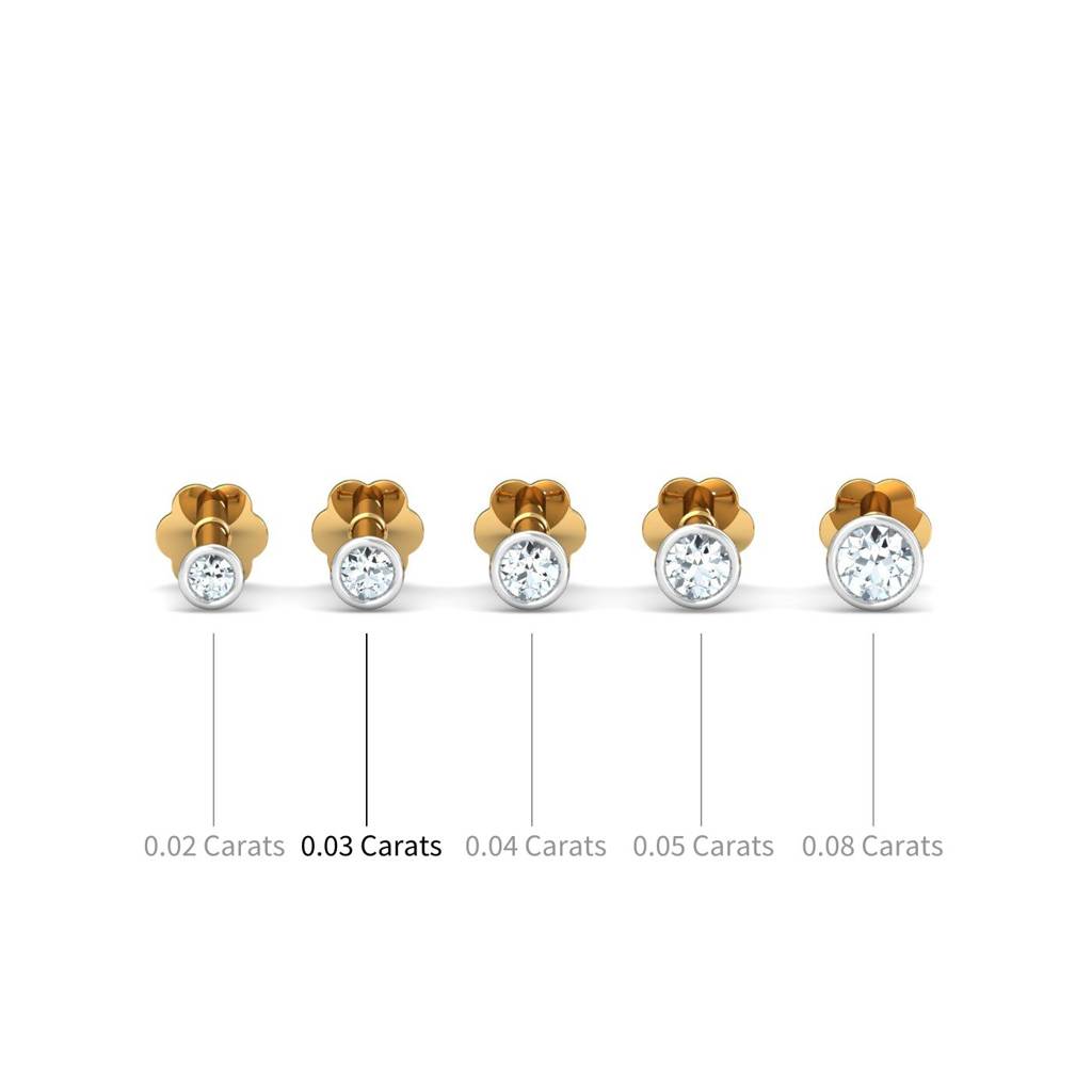 KuberBox 18K Yellow Gold Bezel 3 Cent Nose Stud