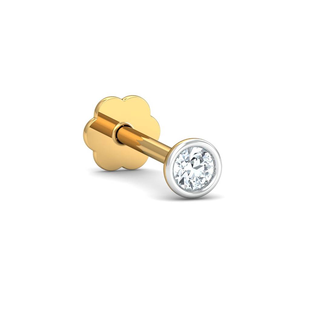 KuberBox 18K Yellow Gold Bezel 4 Cent Nose Stud
