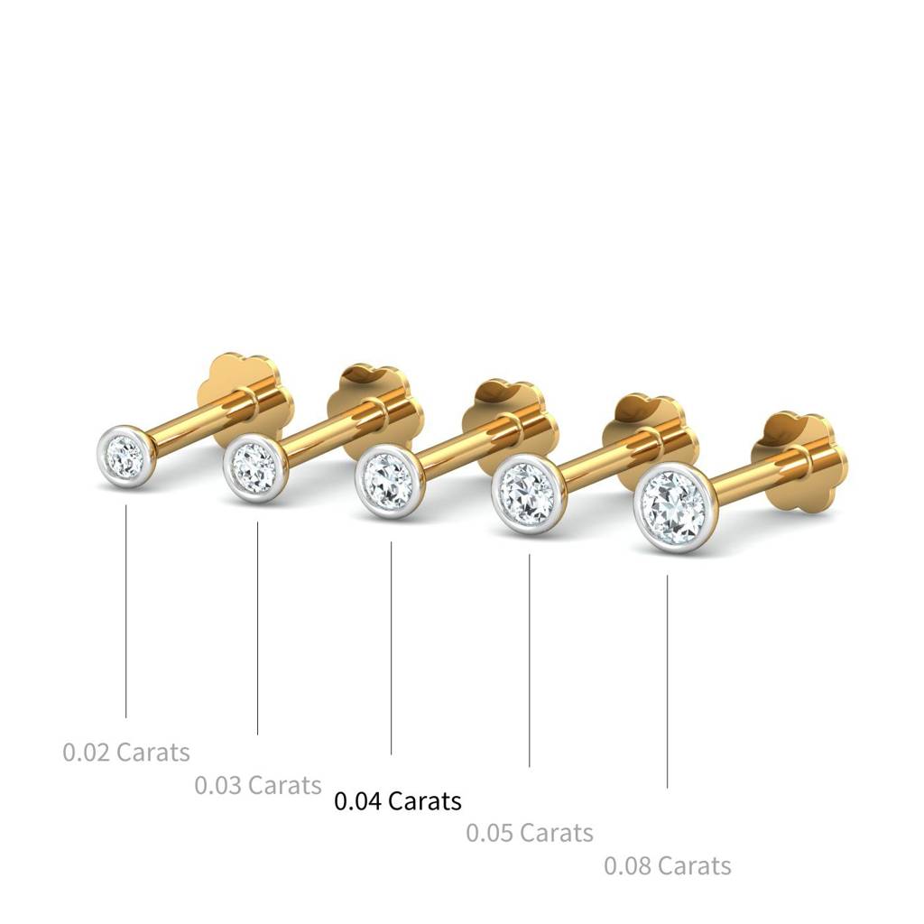 KuberBox 18K Yellow Gold Bezel 4 Cent Nose Stud