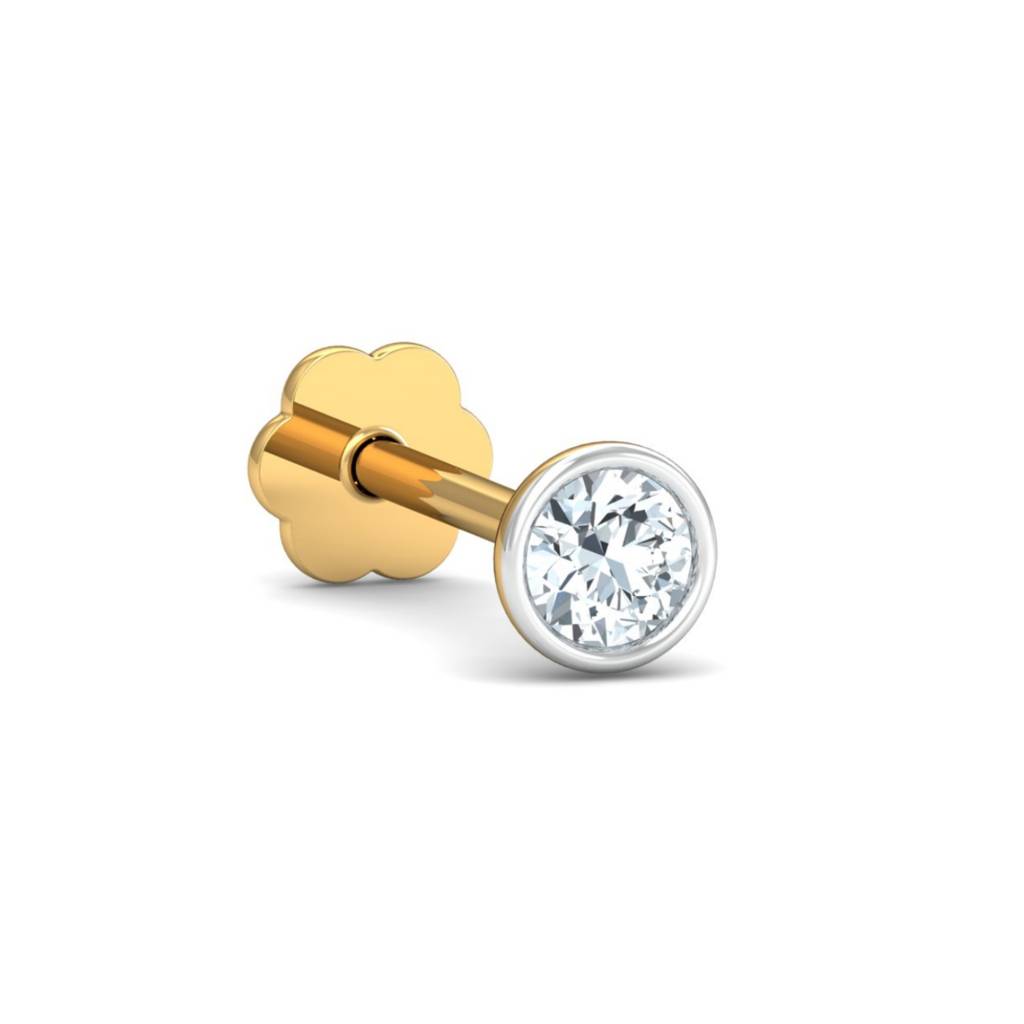 KuberBox 18K Yellow Gold Bezel 8 Cent Nose Stud