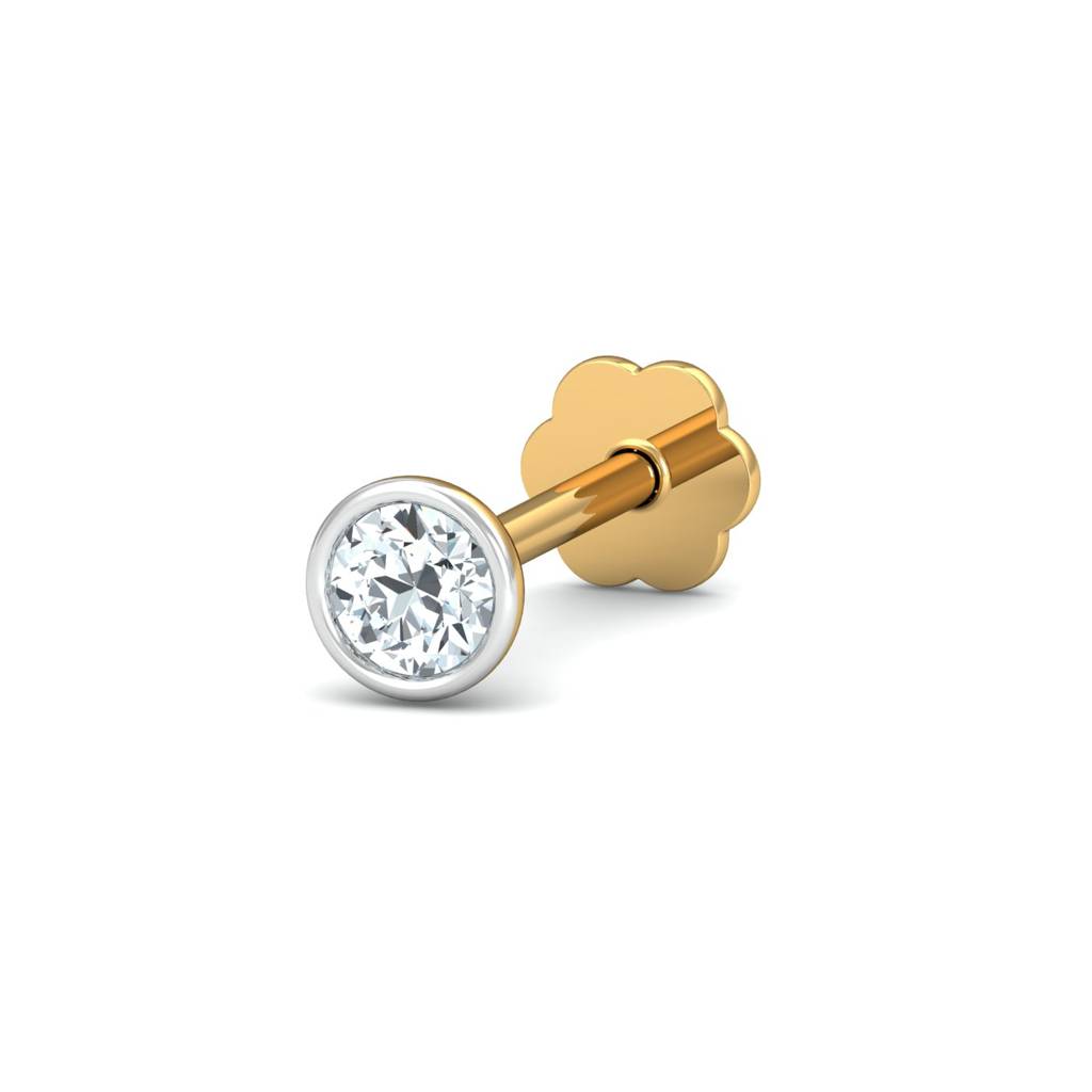 KuberBox 18K Yellow Gold Bezel 8 Cent Nose Stud
