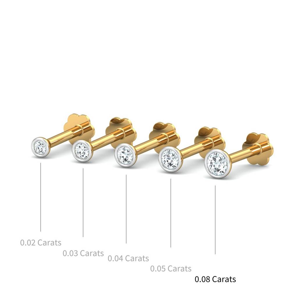 KuberBox 18K Yellow Gold Bezel 8 Cent Nose Stud