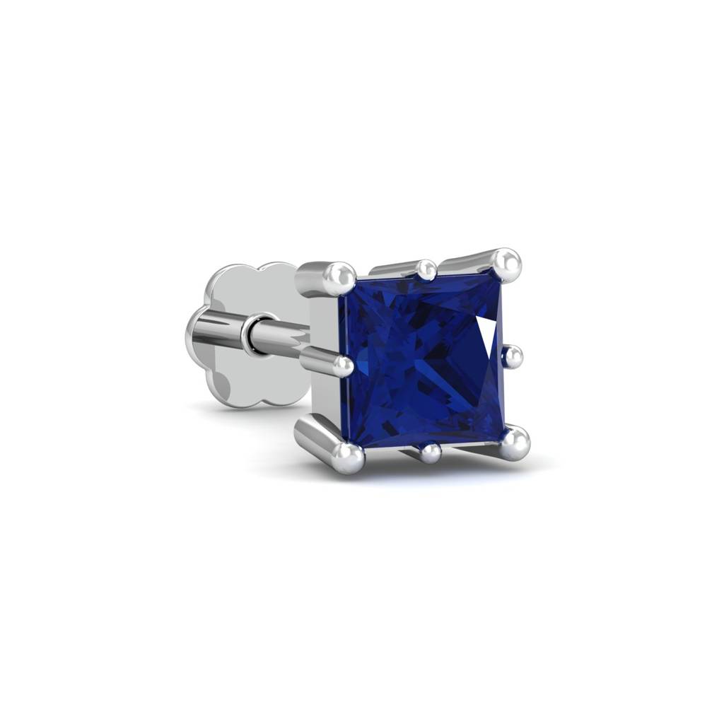 KuberBox 18K White Gold Parzva Blue Sapphire Nose Pin