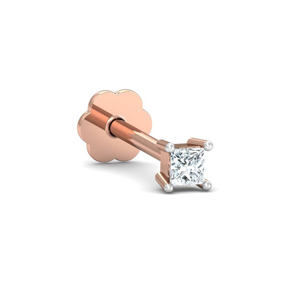 KuberBox 18K Rose Gold Tiny Square Diamond Nose Stud