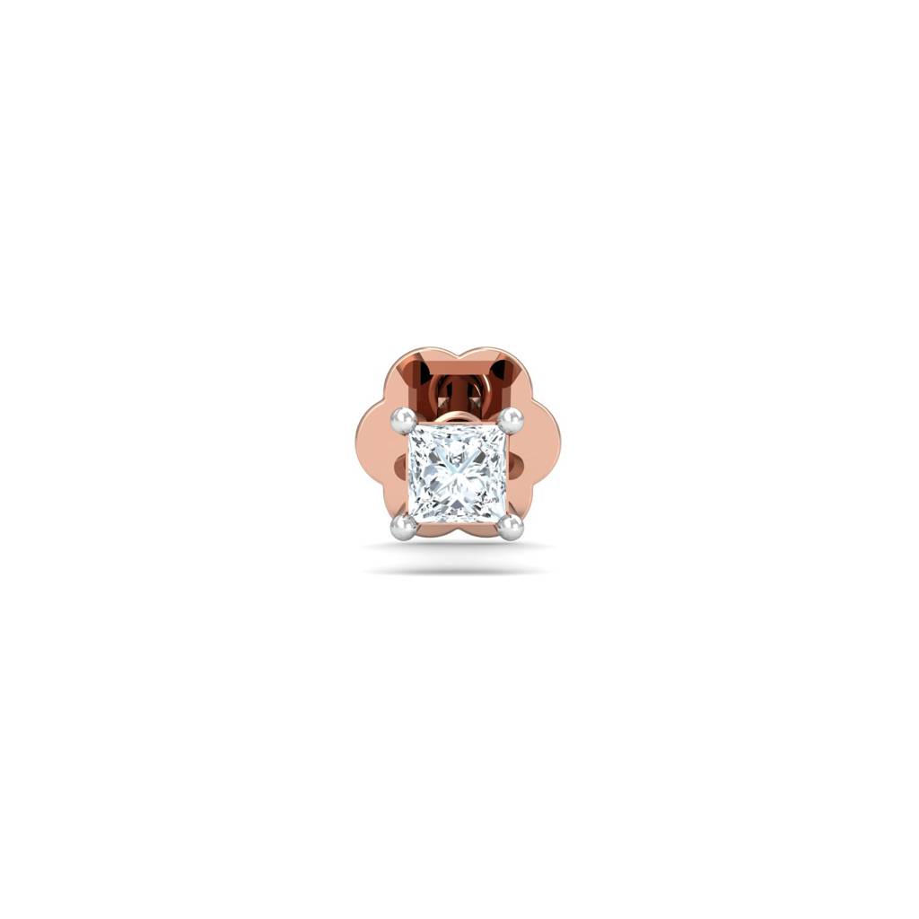 KuberBox 18K Rose Gold Tiny Square Diamond Nose Stud