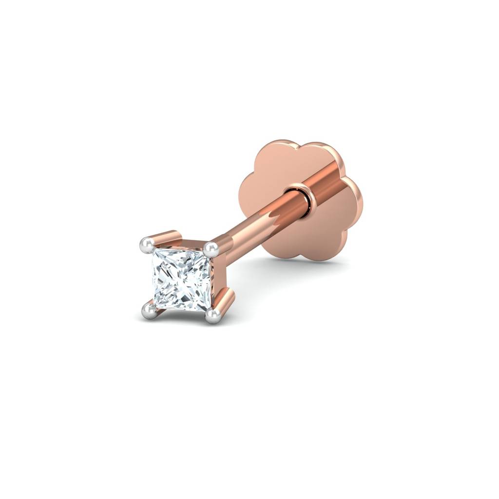 KuberBox 18K Rose Gold Tiny Square Diamond Nose Stud