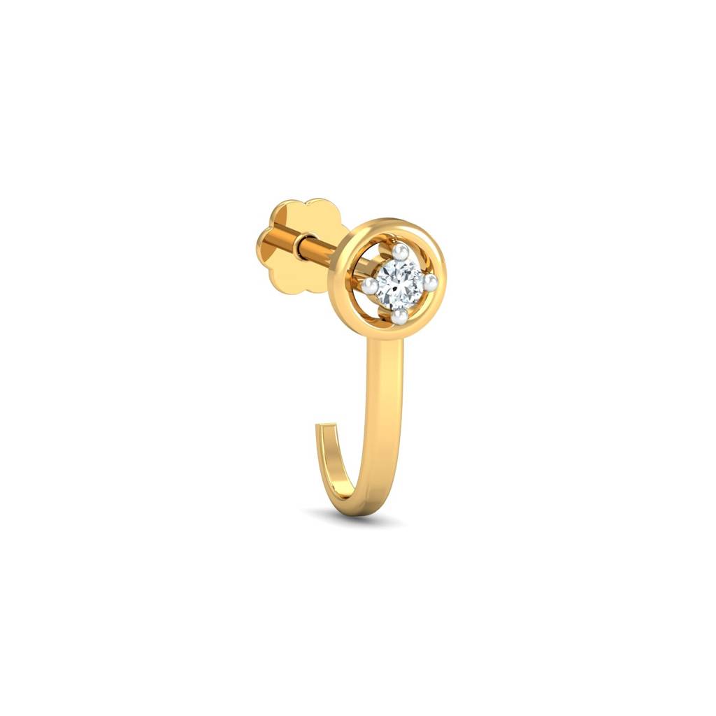 KuberBox 18K Yellow Gold Bling J-Shaped Nose Stud