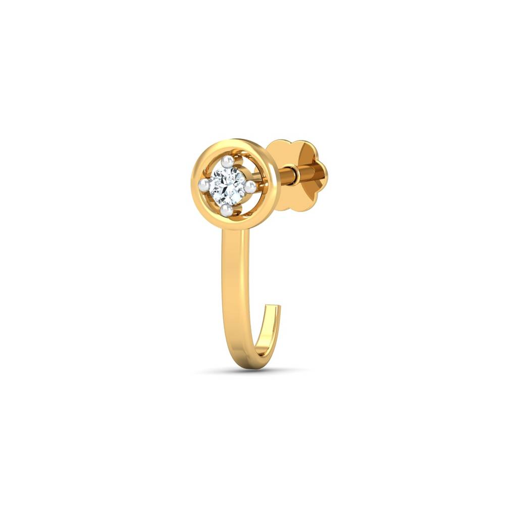 KuberBox 18K Yellow Gold Bling J-Shaped Nose Stud
