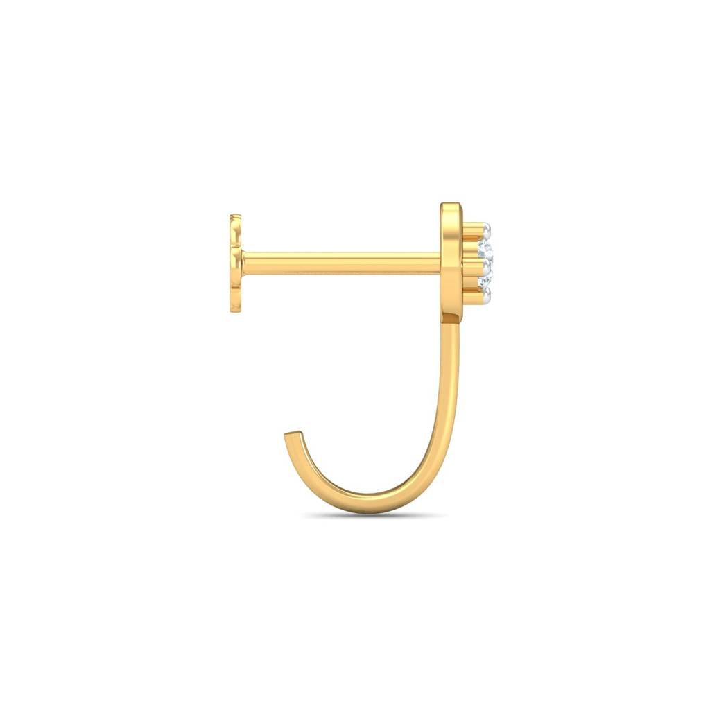 KuberBox 18K Yellow Gold Bling J-Shaped Nose Stud