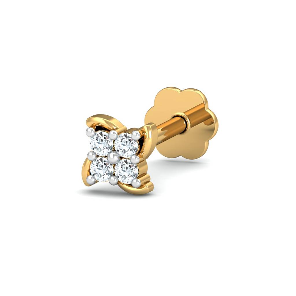 KuberBox 18K Yellow Gold Quartet Stud Nose Stud