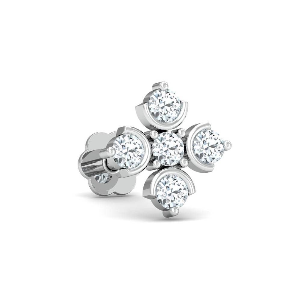 KuberBox 18K White Gold Cinque Nose Stud