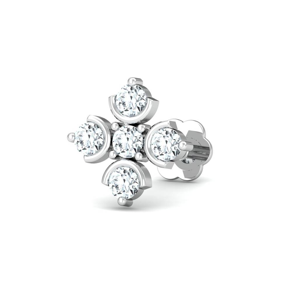 KuberBox 18K White Gold Cinque Nose Stud