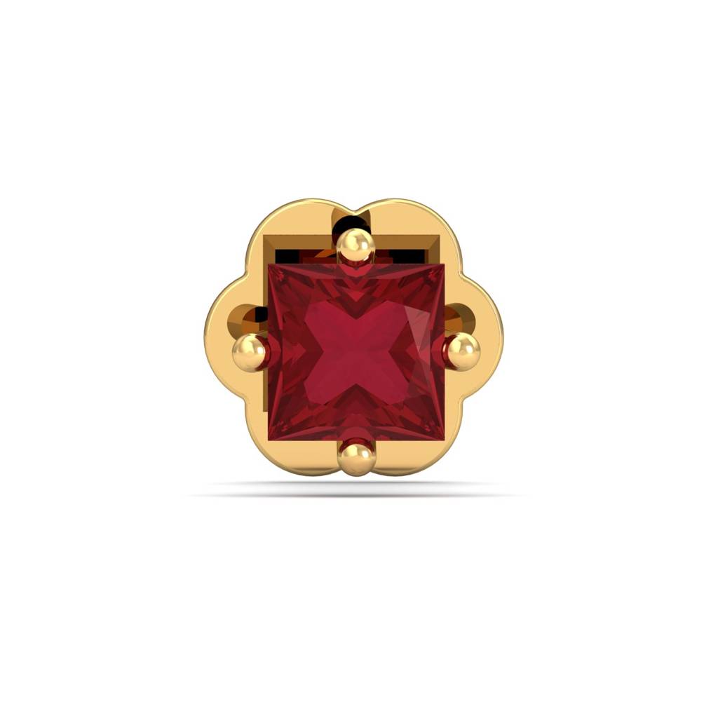 KuberBox 18K Yellow Gold 2.5mm Square Ruby Nose Stud