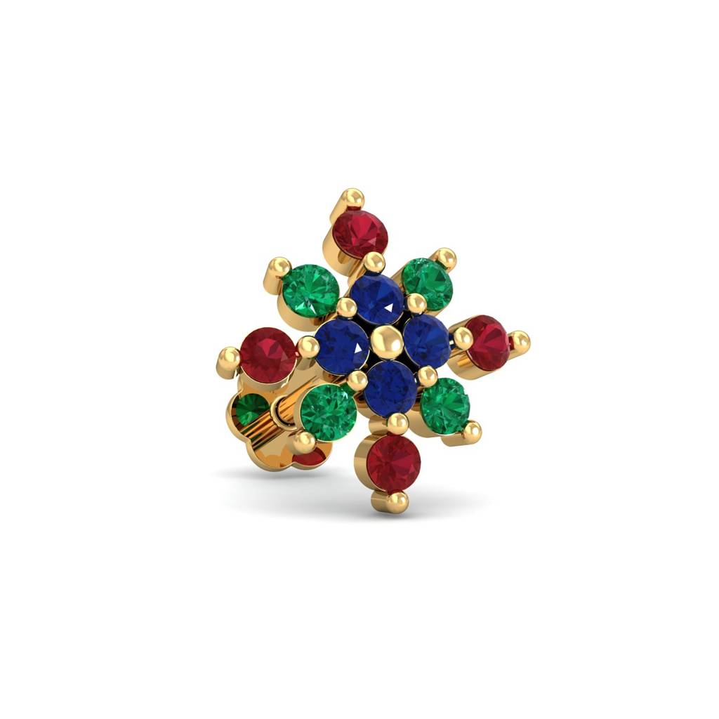 KuberBox 18K Yellow Gold Multi-Gems Nose Stud