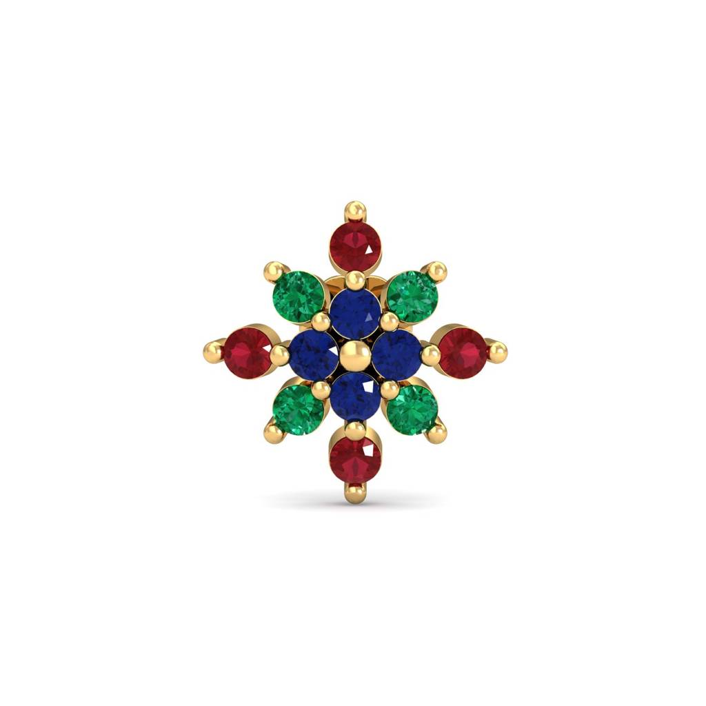 KuberBox 18K Yellow Gold Multi-Gems Nose Stud