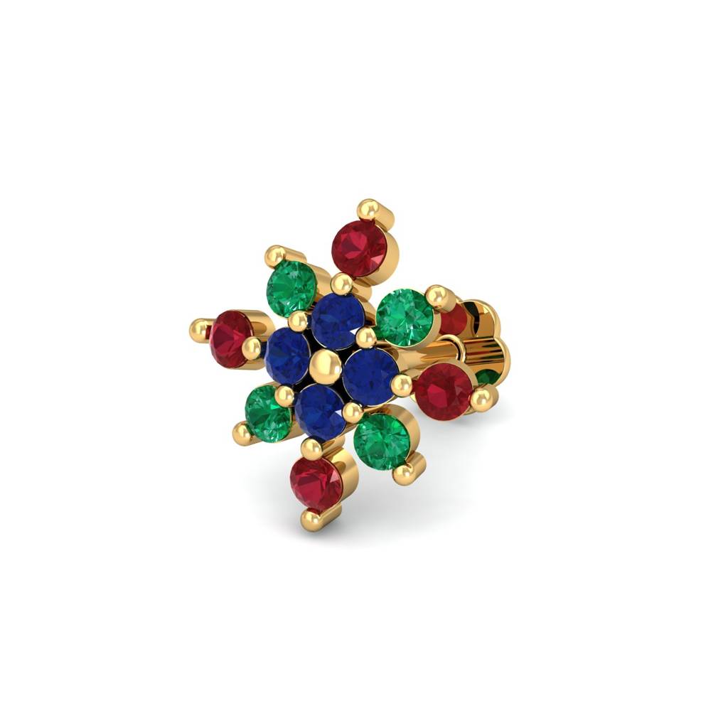 KuberBox 18K Yellow Gold Multi-Gems Nose Stud