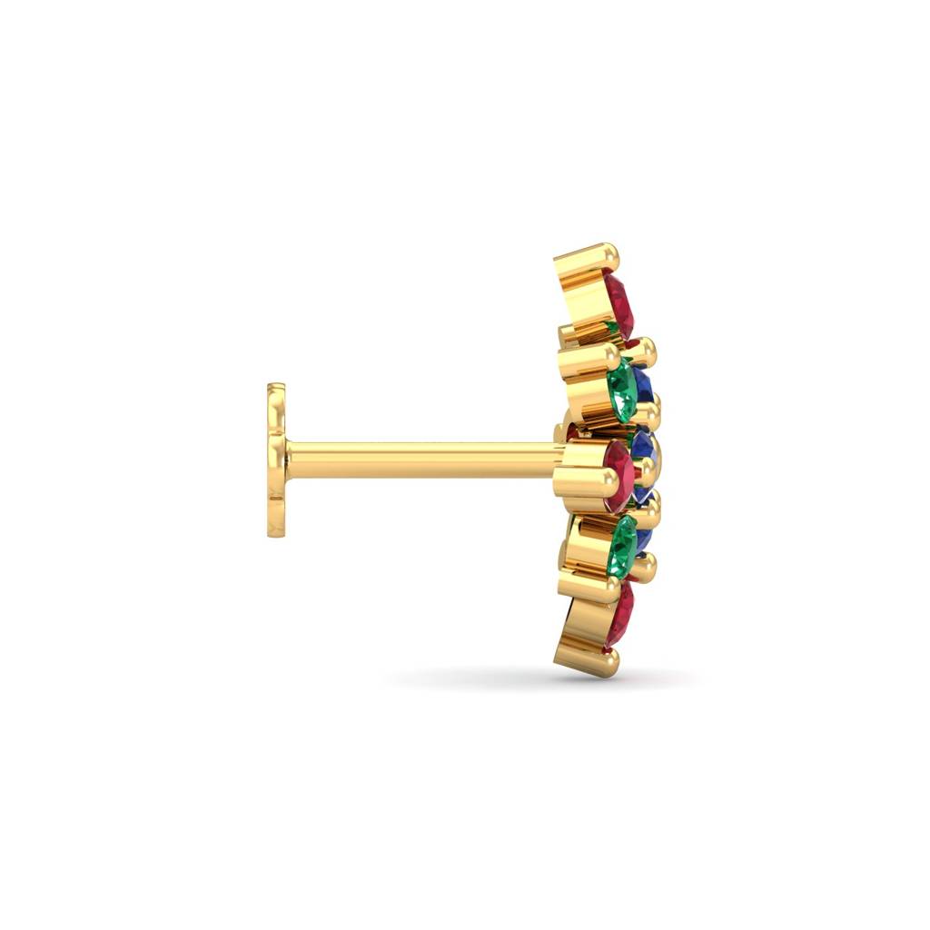 KuberBox 18K Yellow Gold Multi-Gems Nose Stud
