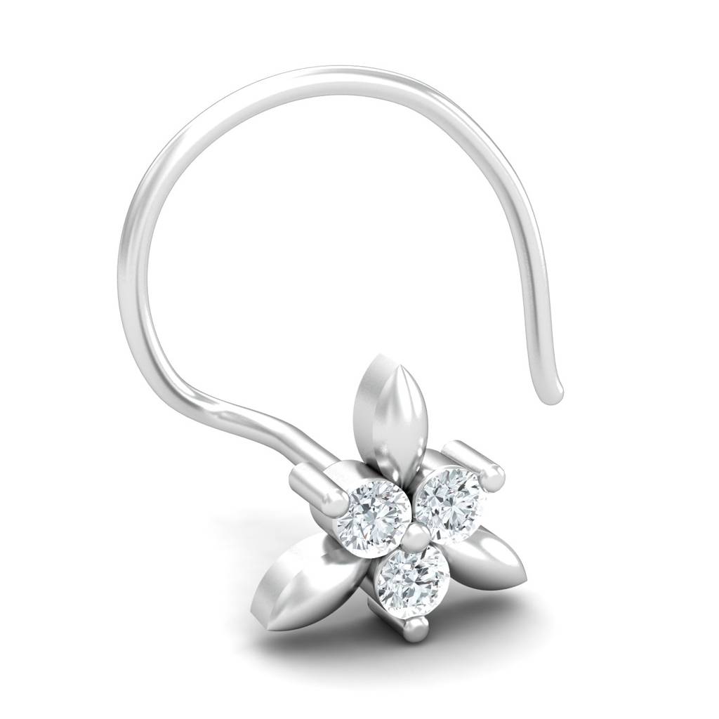 KuberBox 18K White Gold Triangular 0.03 Carat Nose Pin