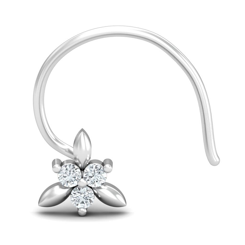 KuberBox 18K White Gold Triangular 0.03 Carat Nose Pin