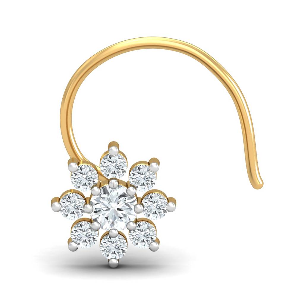 KuberBox 18K Yellow Gold Suru 0.14 Carat Nose Pin