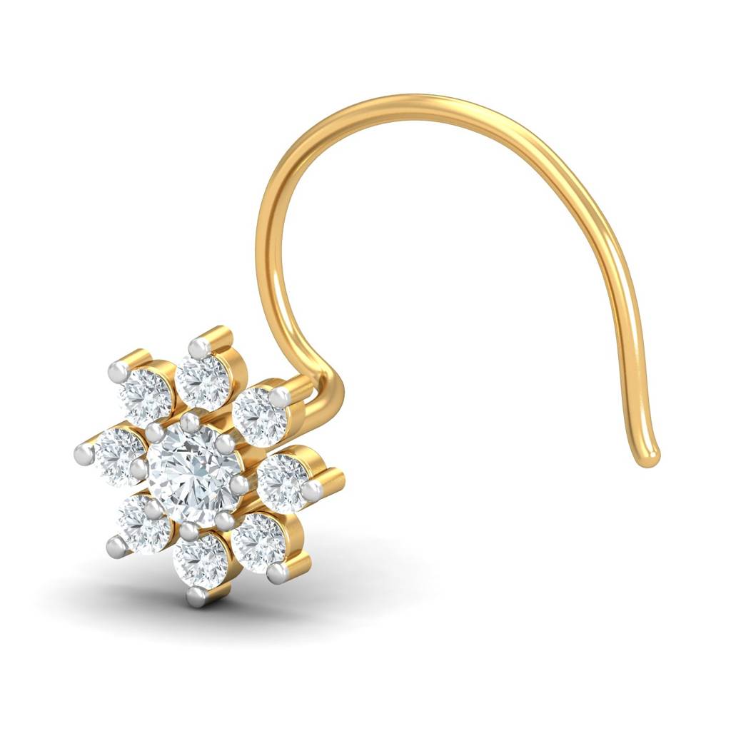 KuberBox 18K Yellow Gold Suru 0.14 Carat Nose Pin