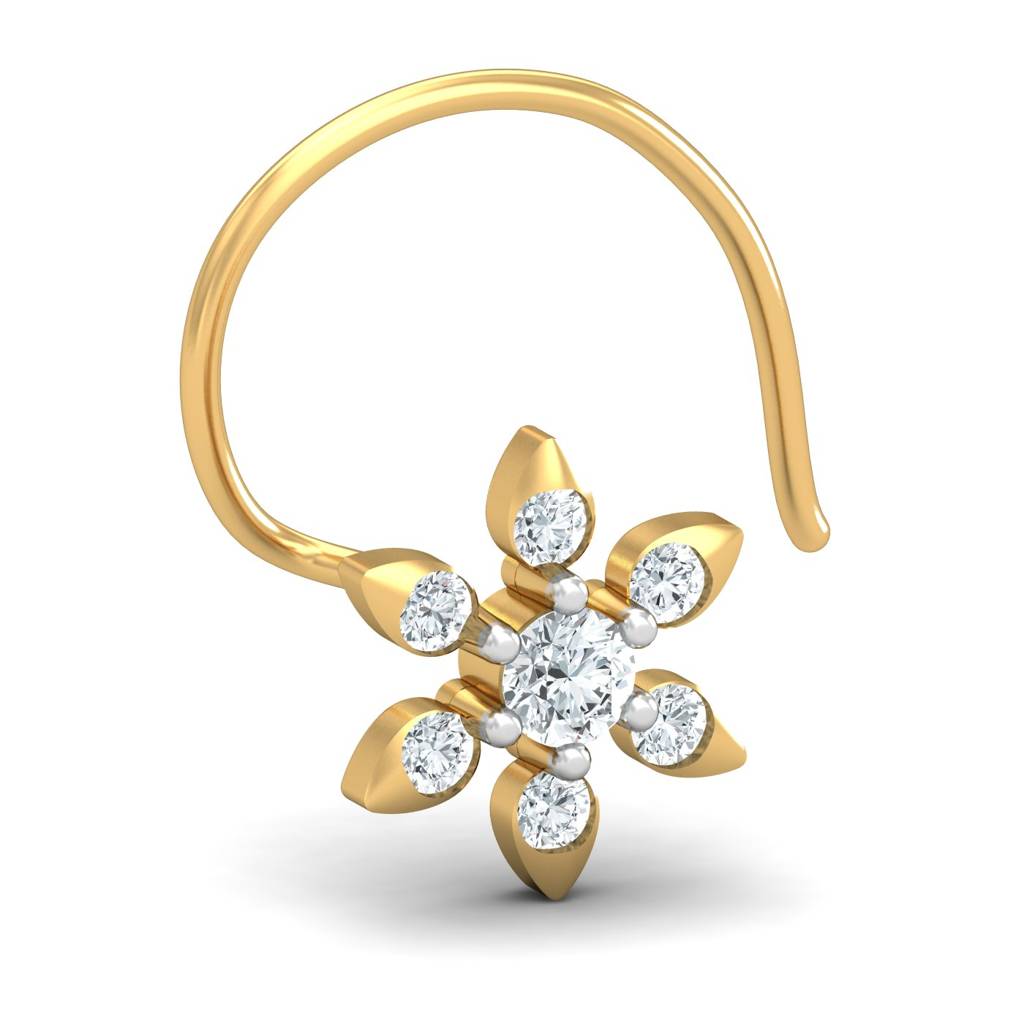 KuberBox 18K Yellow Gold Vandana 0.10 Carat Nose Pin