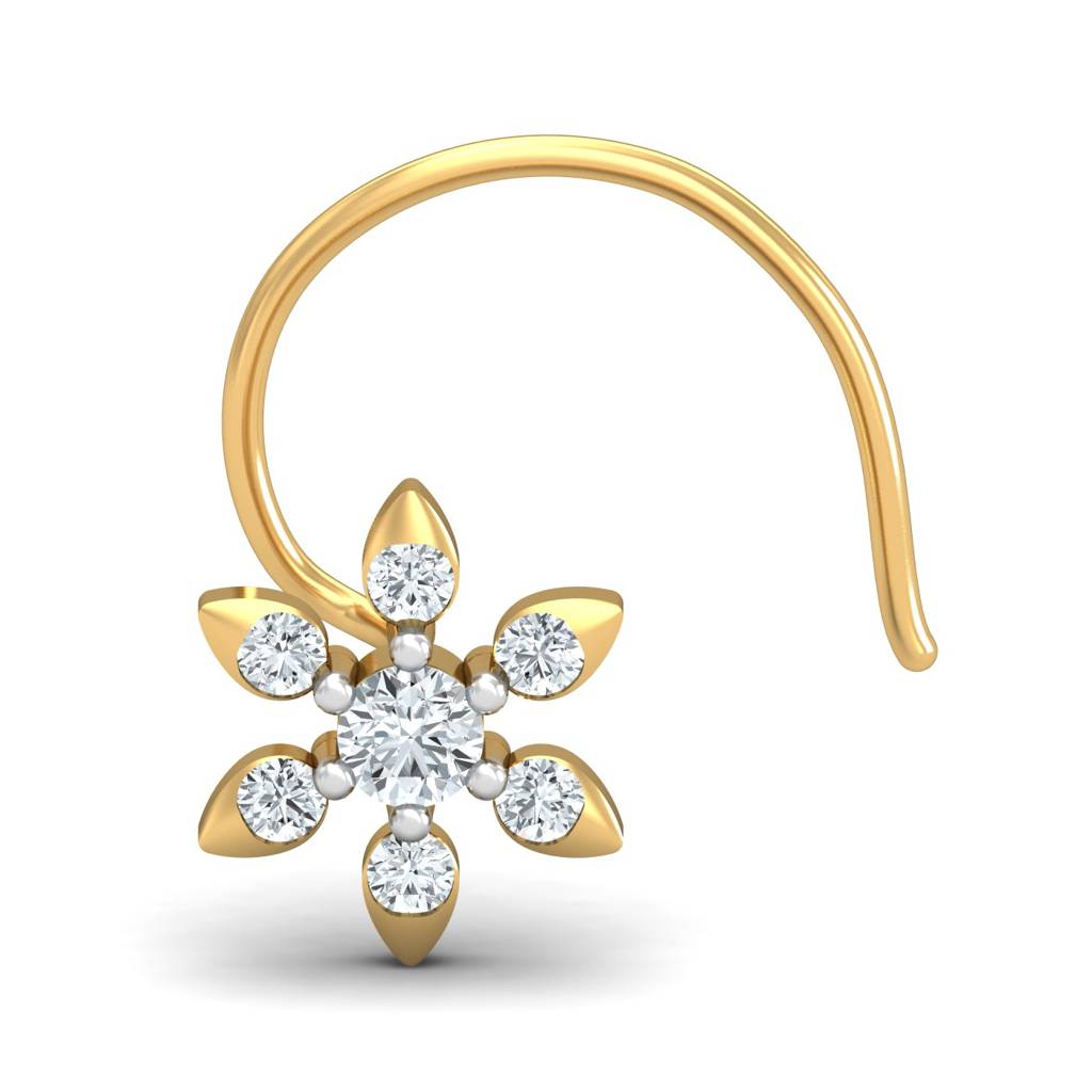 KuberBox 18K Yellow Gold Vandana 0.10 Carat Nose Pin