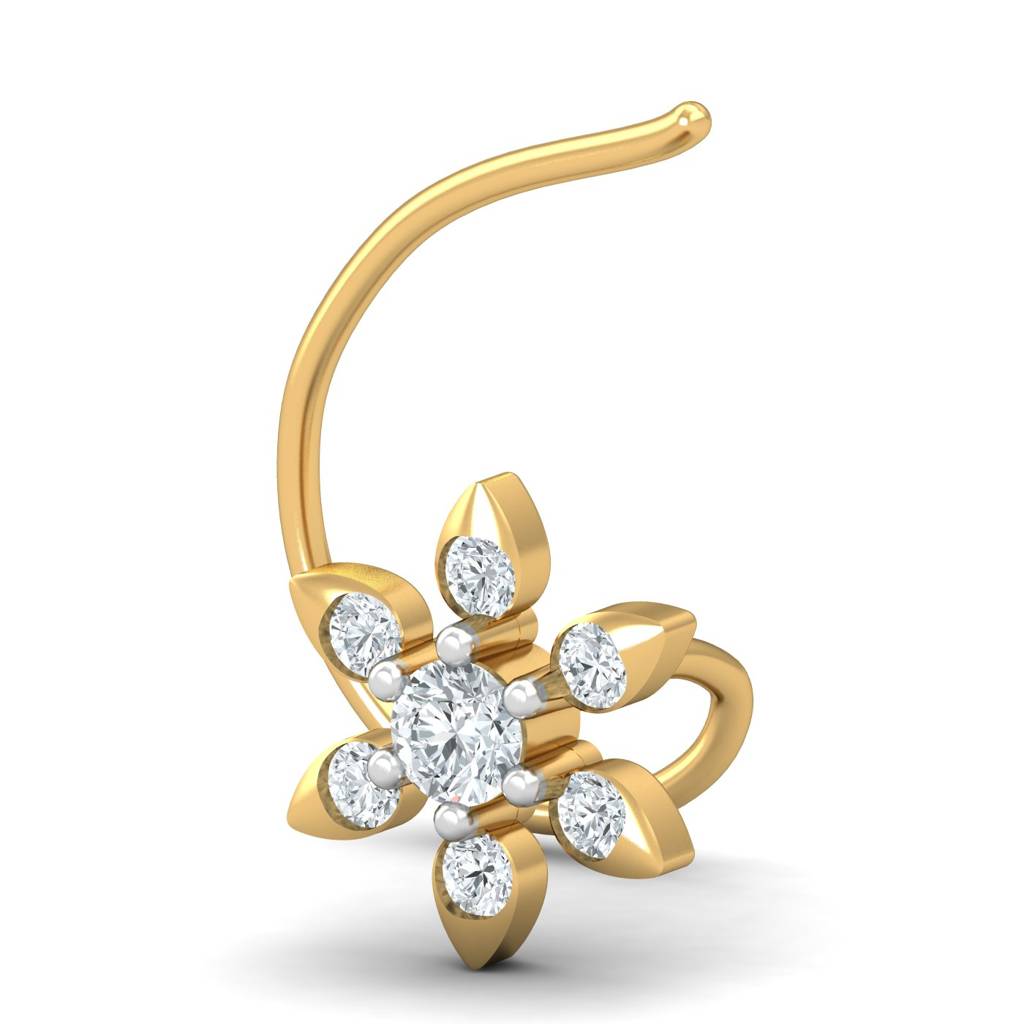 KuberBox 18K Yellow Gold Vandana 0.10 Carat Nose Pin