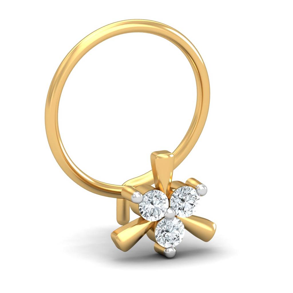 KuberBox 18K Yellow Gold Dainty 0.07 Carat Nose Pin