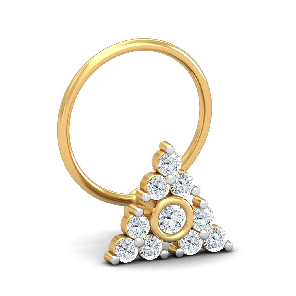 KuberBox 18K Yellow Gold Pyramid 0.15 Carat Nose Pin
