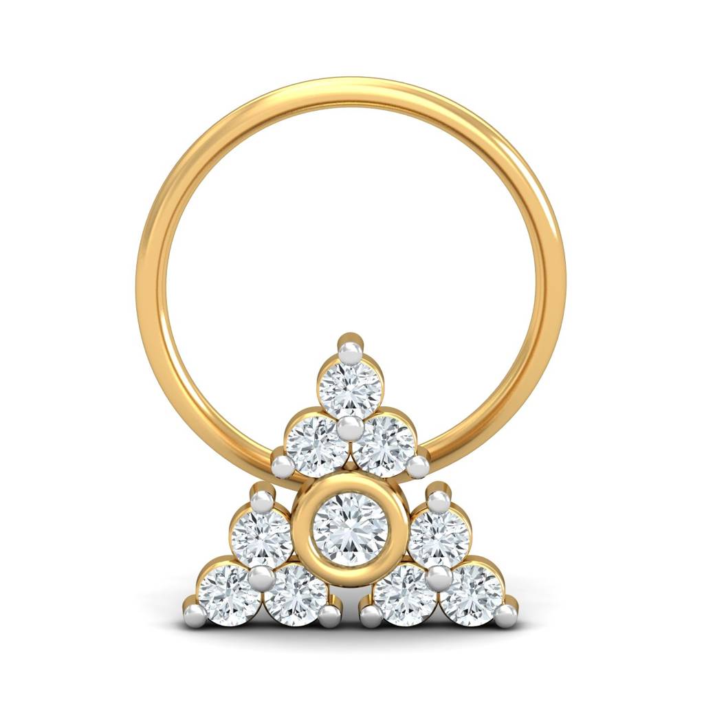 KuberBox 18K Yellow Gold Pyramid 0.15 Carat Nose Pin